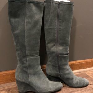 Steely blue real suede boots